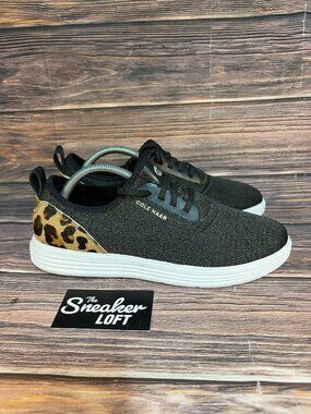 Cole Haan Women's Grandsport Journey Sneakers Black Knit Leopard Size 11